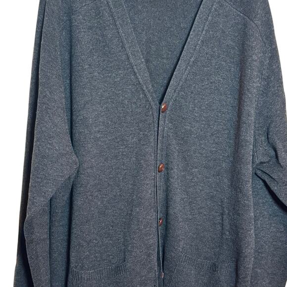 Vtg L.L. Bean XL Charcoal Gray 100% Lambs Wool Grandpa V-Neck Cardigan Sweater - Picture 3 of 8
